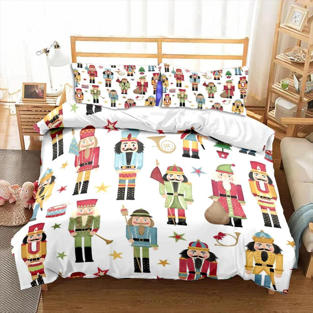 Nutcracker Duvet Set Three-Piece Cartoon Royal Guard Bedding Set Quilt Cover