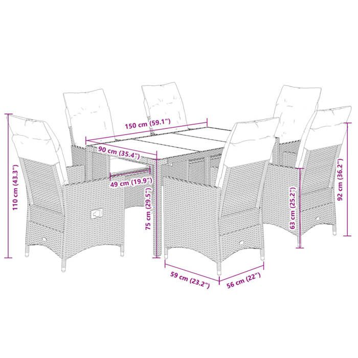 VidaXL Garden Dining Set and Cushions 7 Pcs Grey Rattan, Outdoor Dining Set, Dining Room Furniture 3276739