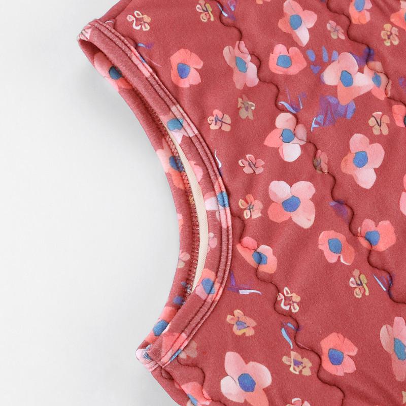 Women's Plus Size Floral Fleece-Lined Cotton Vest - Sleeveless, Thick, Warm Jacket for Middle-Aged and Elderly