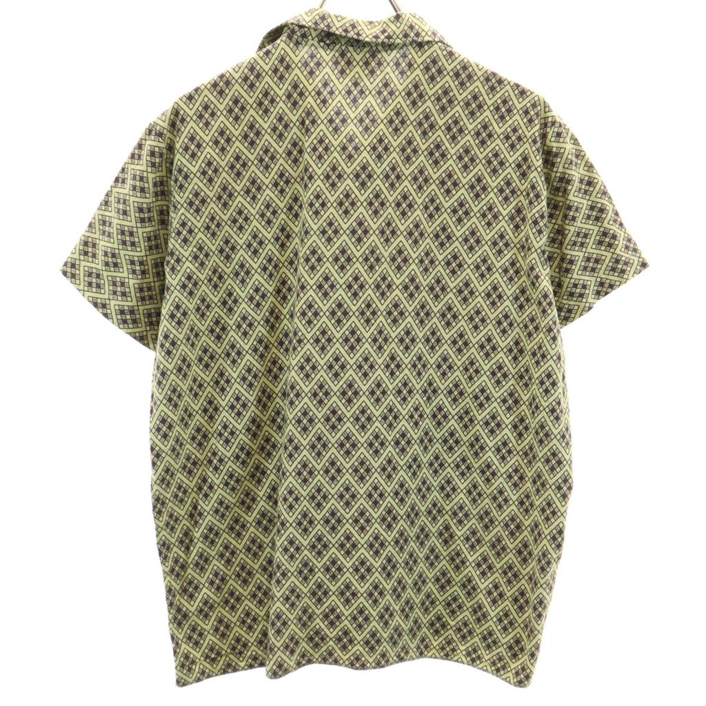 Vintage 70s EUR Argyle Pattern Short Sleeve Open Color Shirt Light Green Men's Used