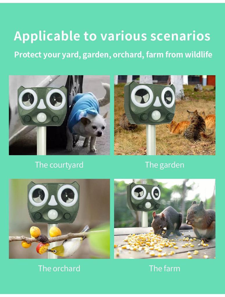 Répulsif ultrasonique extérieur étanche pour animaux et oiseaux à énergie solaire