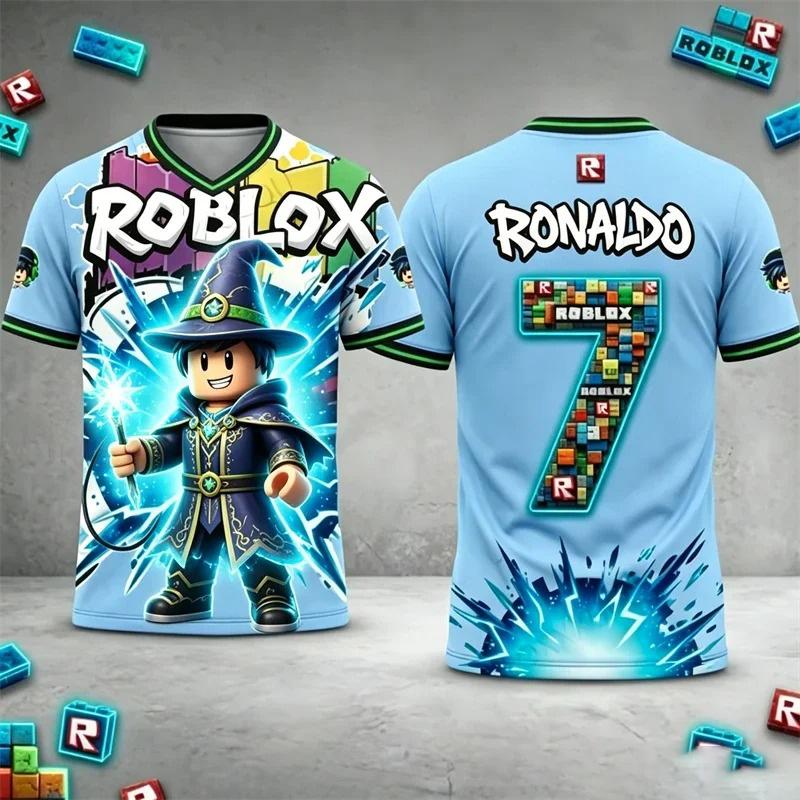 Roblox Children T-Shirt Custom Ronaldo Name Number 3D Print Jersey Style Short Sleeve Casual Kids Summer Sportswear for Fans