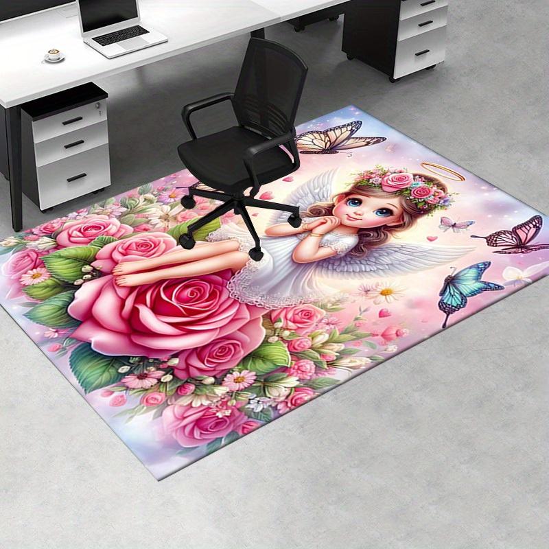 Office Carpet Angelic Guardian Angel with Flowers and Butterflies Sofa Rug, Chair Mat Protec