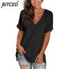 Women's Fashion Casual Solid Color Print Short Sleeve V Neck Blouses & Shirts