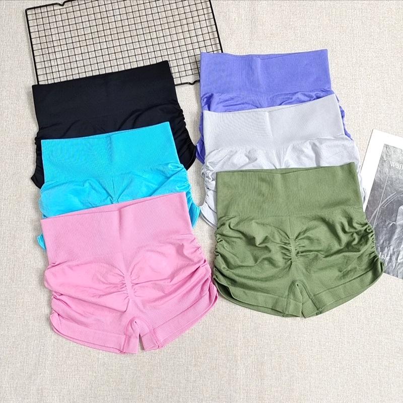 Women's High-Waisted Butt-Lifting Stretchy Yoga Shorts - Breathable Three-Quarter Length with Pleated Drawstring