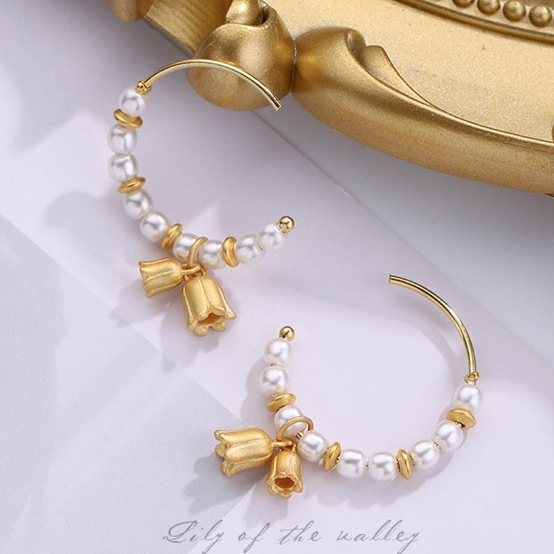 

PANJBJ 925 Sterling Silver Golden Flower Earrings For Women Water Drop Frosting Zircon Design Vintage Jewelry Birthday Gift