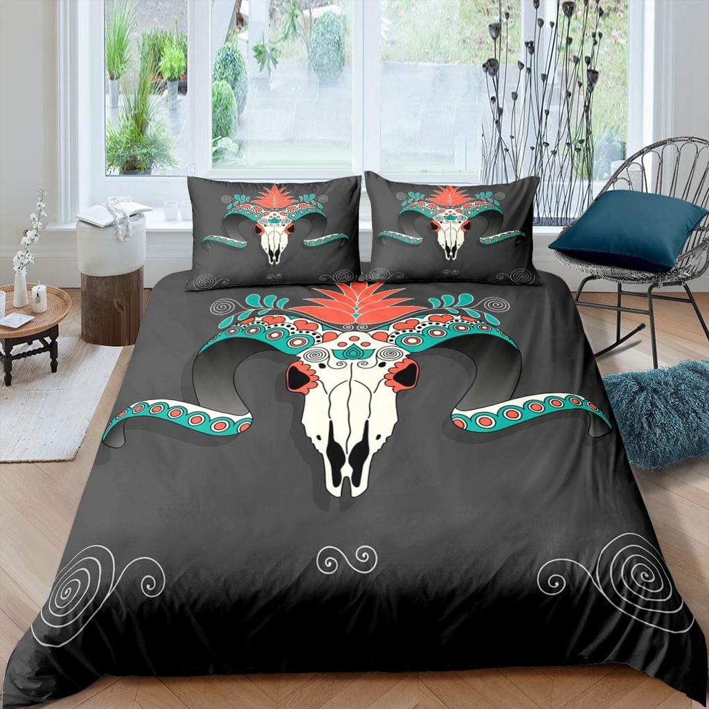 Zestaw poszwy na kołdrę Czaszka Owcy Rozmiar King Queen Zestaw pościeli Pióro Łapacz Snów Mikrofibra Fioletowy Fale Morskie Łódź Pokrowiec na kołdrę