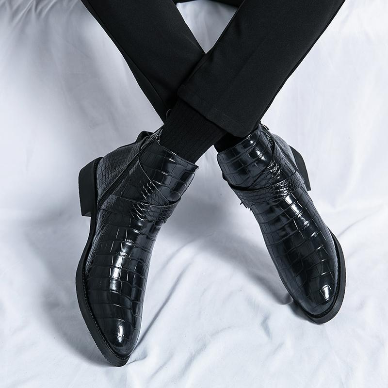 Leather Men Ankle Shoes Slip-on Dress Formal Boot for Man Pointed Toe Knight Botas Masculino Autumn Winter Elegant Chelsea Boots