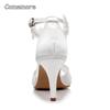8CM Peep Toe High Heel Sandals White Lace Glitter Satin Shoes Stiletto Ankle Buckle Ladies Wedding Dress Bride Shoes Sandalias