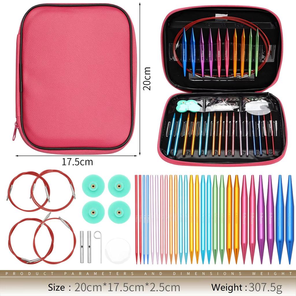 1 Set Aluminium Rundstricknadeln Set Austauschbare Häkelnadeln Strickgarn Strickhandwerk Werkzeuge Mehrere Größen