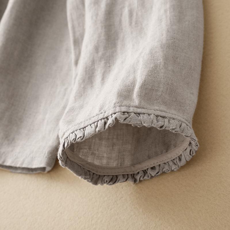 2025 Autumn Cotton Linen Ruffled Retro Long Sleeve Top