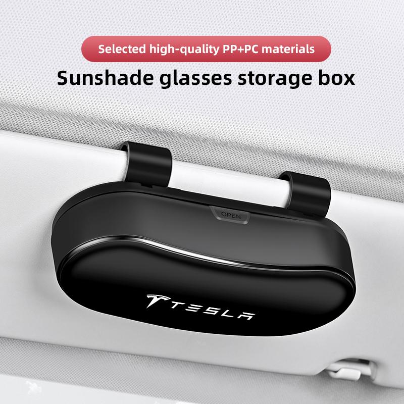 1Pcs Car Sun Visor Sunglasses Case Glasses Storage Clip Box For Tesla Model 3 Model Y Model X Model S Cybertruck Roadster SpaceX