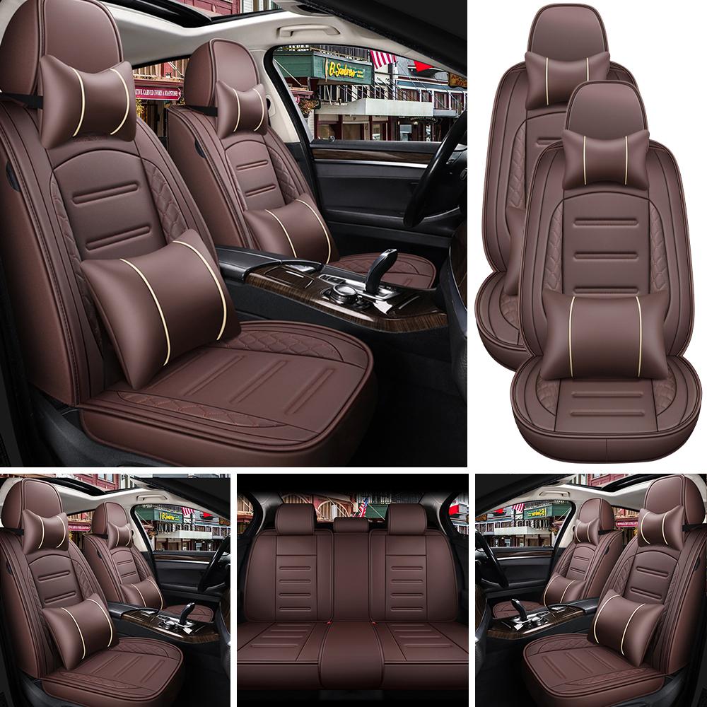 5-Seat PU Leather Universal Car Seat Covers Full Set Front Rear Seat Cushion Anti-scratch Protection For Sedan SUV,with Pillow