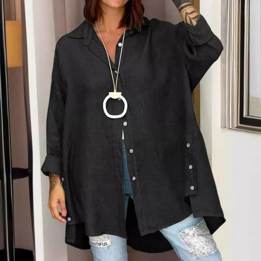 2026 European & American Women's Summer Cotton Linen Loose-Fit Nine-Sleeve Shirt