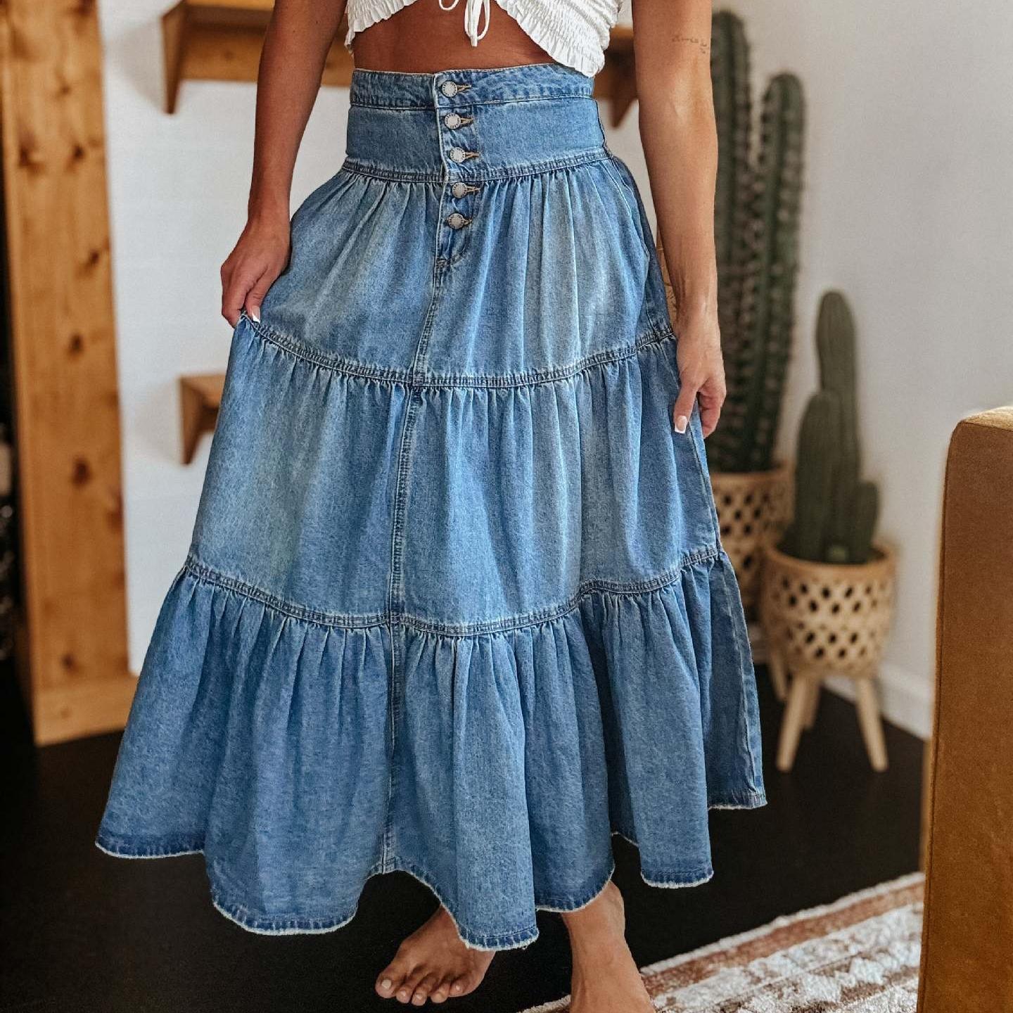 

Юбка из денима IHUASU Bohemian A-силуэта с многослойным рисунком M