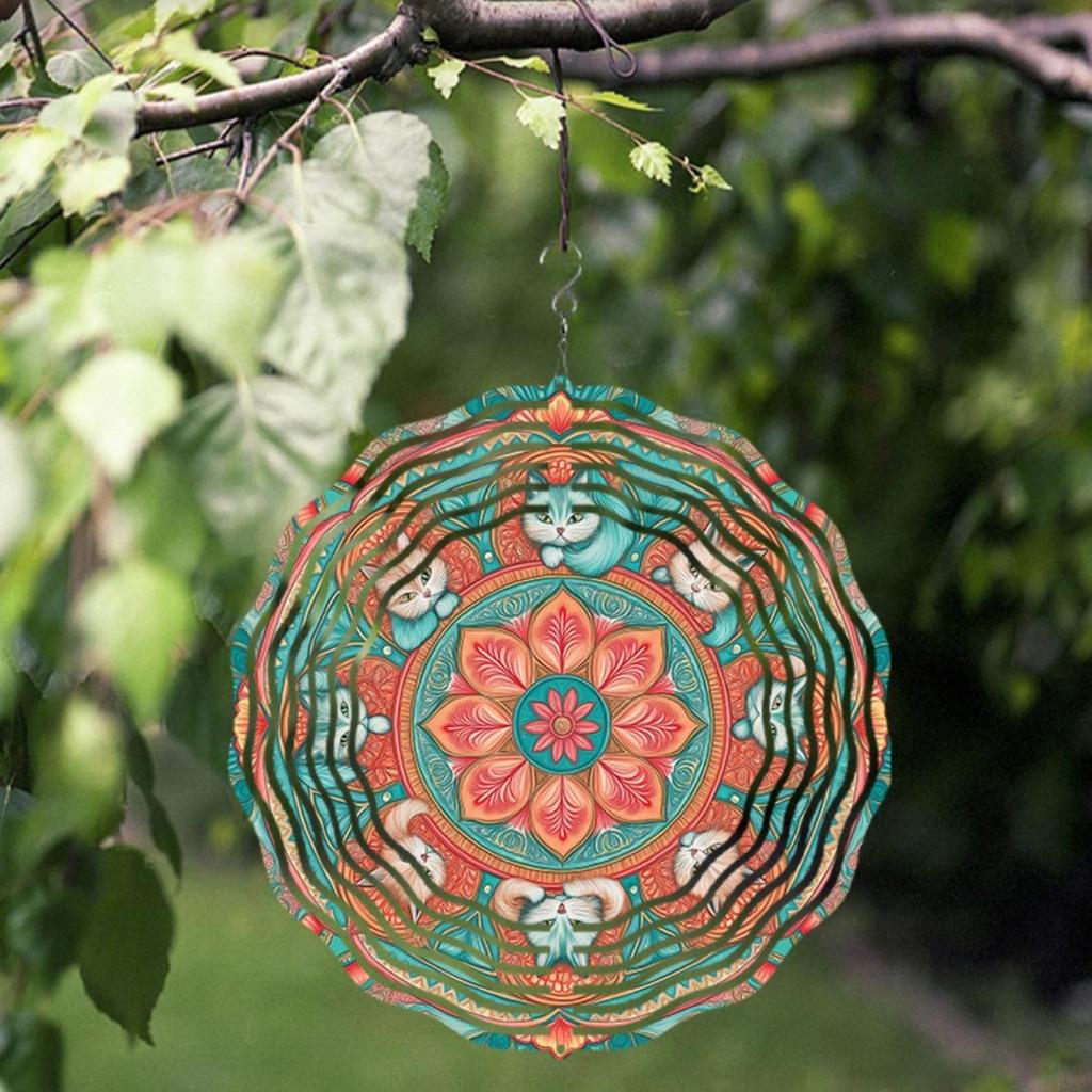 Vibrant Mandala Design Metal Wind Chime for Outdoor Garden Balcony Decor 360 Degree Rotation Handcrafted Artwork All Seasons Hanging Ornament