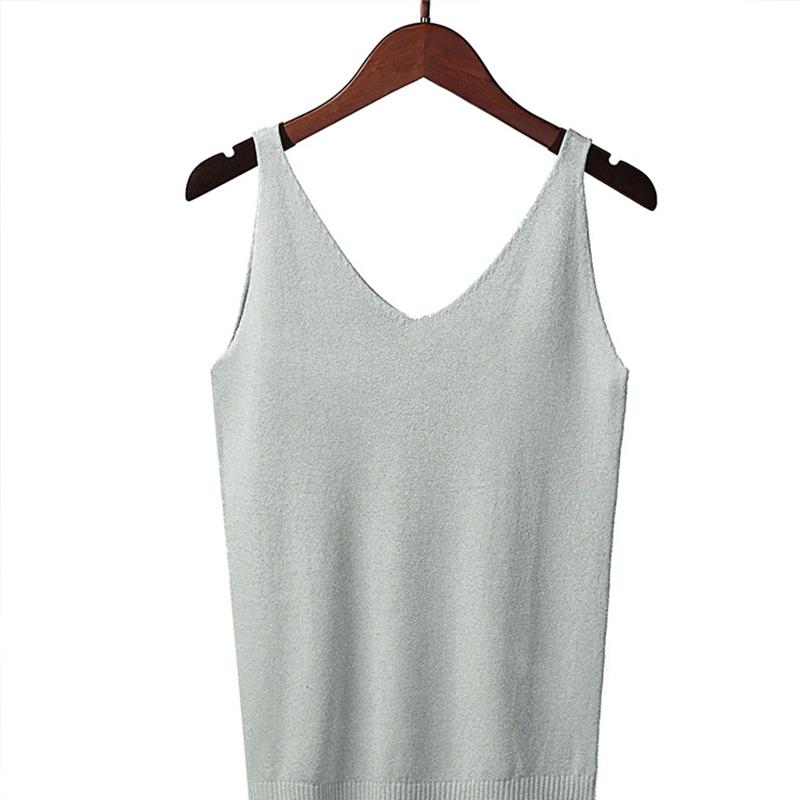 Women's Summer Halter Sexy V-neck Slim Bright Silk Knit Vest Wearing Sleeveless T-shirt Base Top Trend