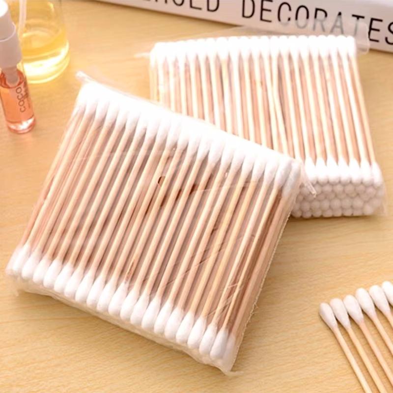 500pcs/box & 100pcs/bag Double Head Wood Cotton Swab Nose Ears Cleaning Women Makeup Tools Cotton Buds Tip Sticks Multi-purpose
