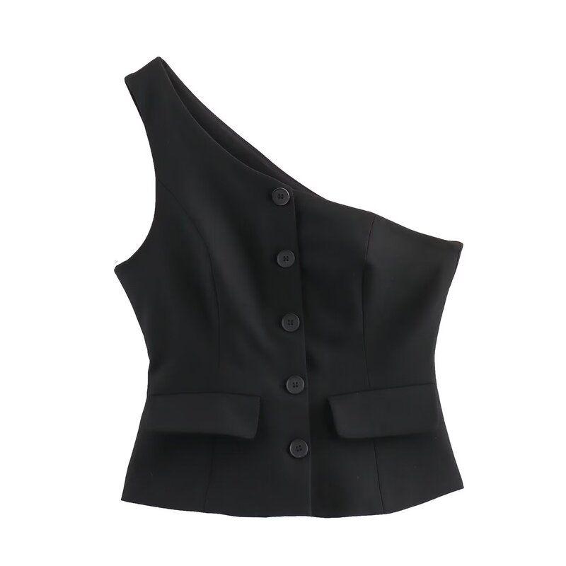 Spring 2024 New Leisure Suit Women's Asymmetric Vest 1608330 Pleated Design Skinny Pant 1608230