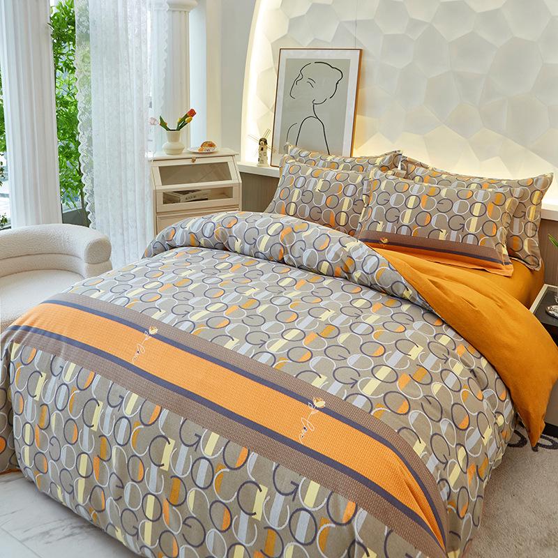 Pastoral Cotton Duvet Cover Set: Men's & Women's All-Season 4-Piece Bedding with Bed and Fitted Sheets