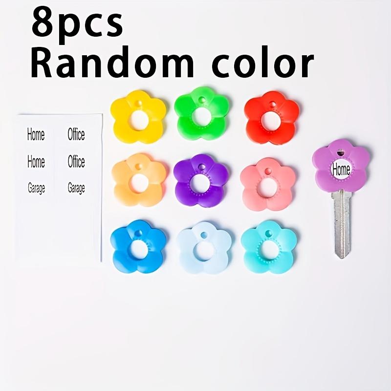 

8pcs Multicolor Flower-Shaped Silicone Keycaps with Labeled Key Covers - Color-Coded Durable Key Protectors Keychain Organizers