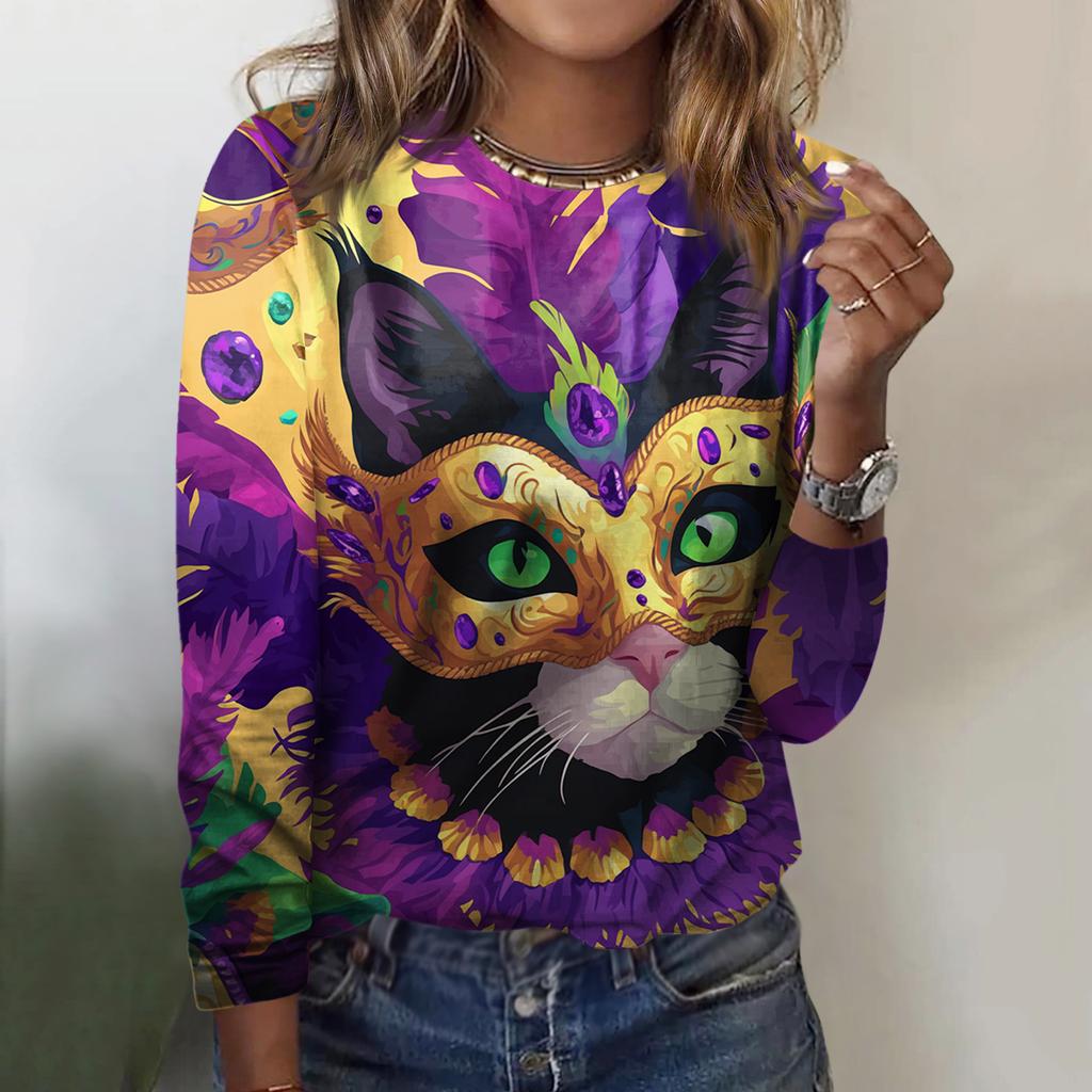 Women's Loose Comfortable Casual Fashion Round Neck Christmas Print Long Sleeve Hoodie