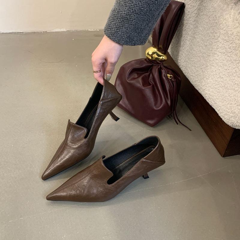 

French Single Shoes Women s Autumn New Temperament Versatile Deep Mouth Pointed Toe Work Shoes 35 коричневый