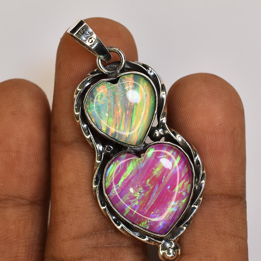 Natural Opal Pendant 41 ct 925 Sterling Silver Gemstone Fancy Heart October Birthday Birthstone