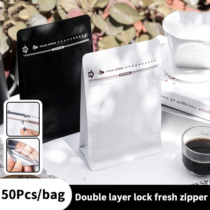 50Pcs Coffee Stand Up Pouch With Valve &Ziplock Pulltab Ground Coffee Beans Nutdried Tea Leaf Mga Pouches Ng Kap