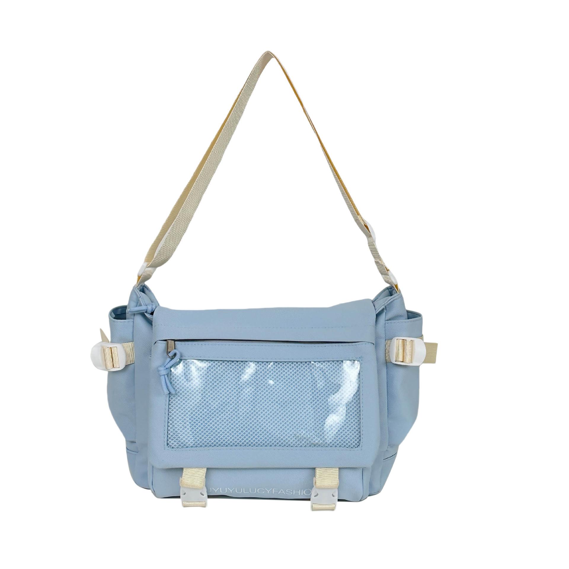 

Japanese simple millet pain bag female large-capacity student tutoring two-dimensional shoulder bag casual high-value oblique span bag single bag without badge синій