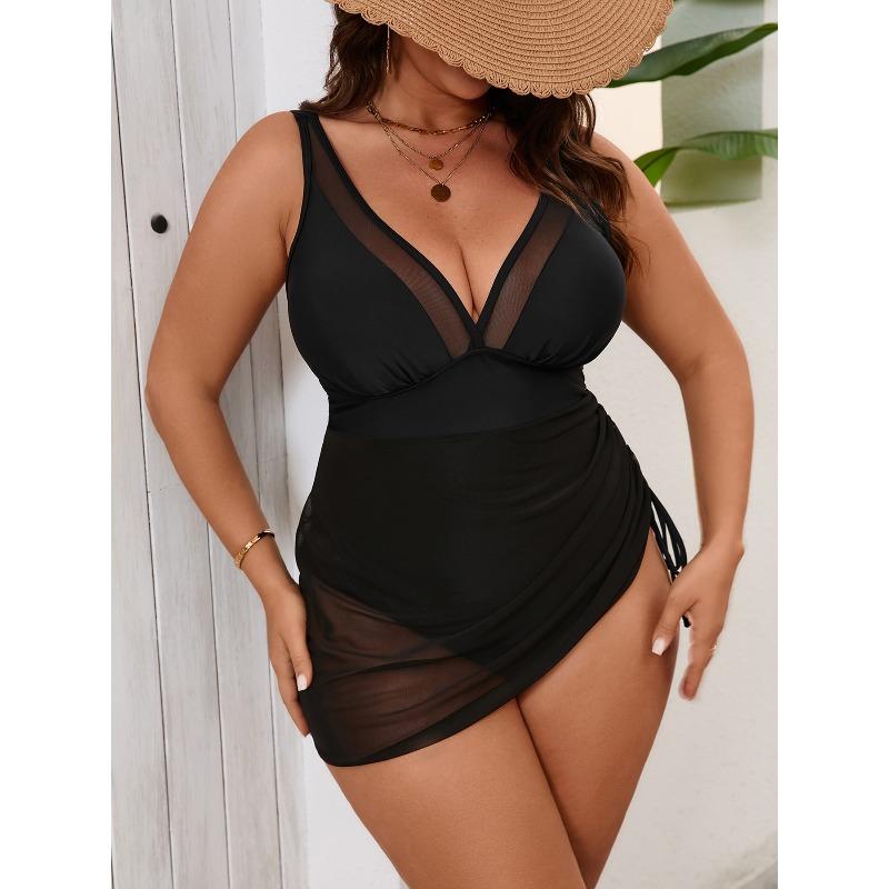 

2026 Большой размер Женские купальники бикини с высокой талией, Женская купальная одежда и одежда 0XL чёрный