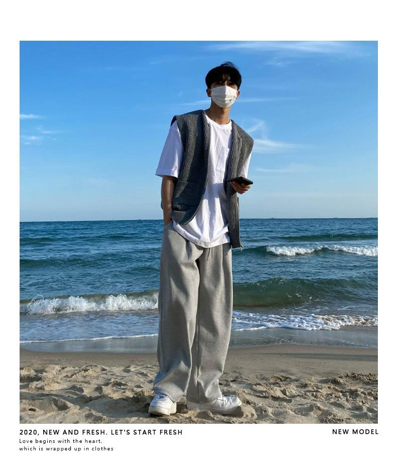 Męski jesienny dzianinowy kamizelka w stylu japońskim: Sweter college'owy rozpinany na zamek