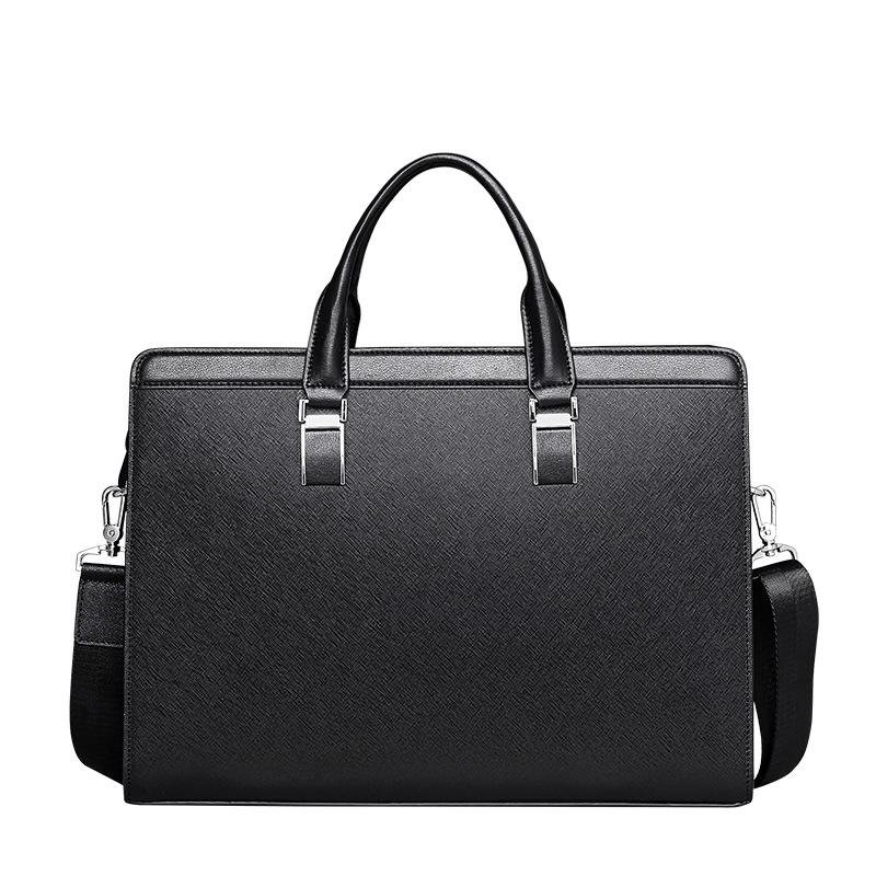 Men's Cross Texture Business Briefcase, Water Resistant Large Capacity Laptop Handbag, Office Shoulder Crossbody Document Bag