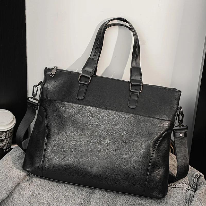 Fashion Men's Business Briefcase PU Leather Document Bag Crossbody Messenger Handbag For 15 Inch Laptop