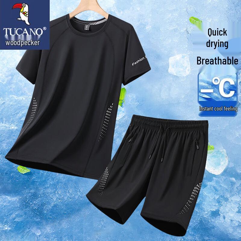 TUCANO Men s Ice Silk Quick Dry T-shirt & Shorts Sport Set 2XL