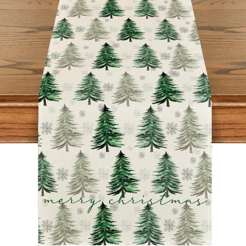 Festive Snowman Christmas Tree Table Runner Home Kitchen Dining Tablecloth for Party Decoration