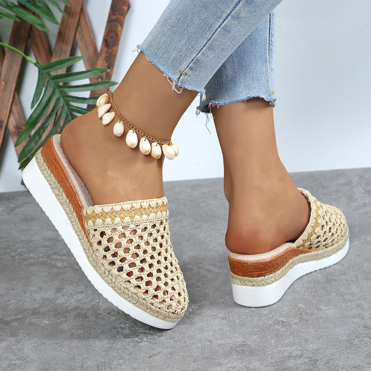 

Тапочки Hollow cool женские 2024 новые летние туфли на платформе с открытым носком на танкетке с одним словом женские тапочки 36