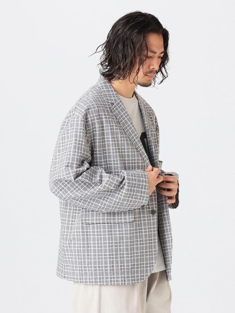 B:MING LIFE STORE by BEAMS Men's Check Soccer Jacket, Gray, M_92160085247