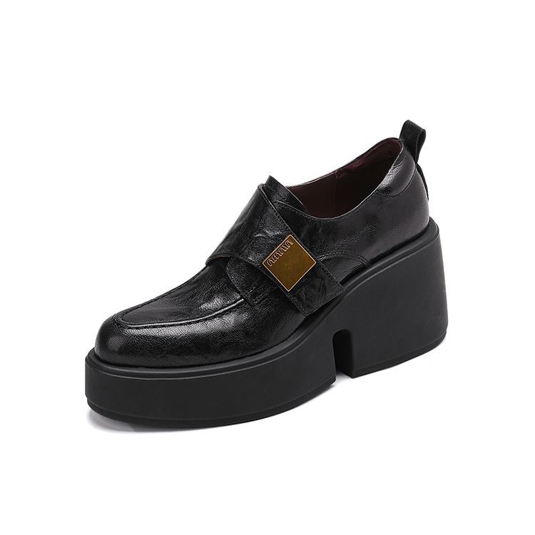 British style platform sheepskin high-heeled single shoes women's 2025 spring new muffin bottom wedge heel leather deep-mouth loafers