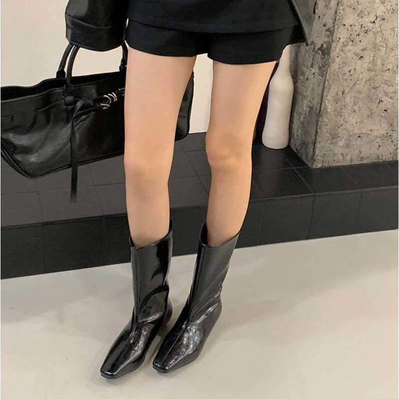 2025 autumn and winter new fashion versatile retro square head thin wide tube knight boots retro versatile wedge heel