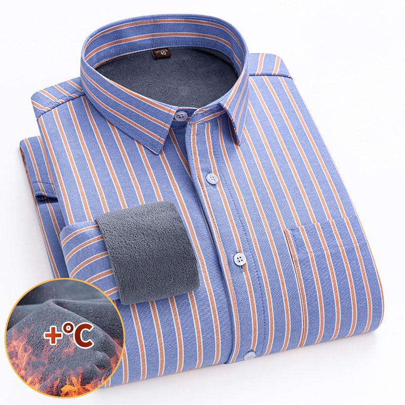 

зимние хлопковые оксфордские повседневные рубашки в полоску клетку для бизнеса мужские с длинным рукавом теплая рубашка 2 слоя 45