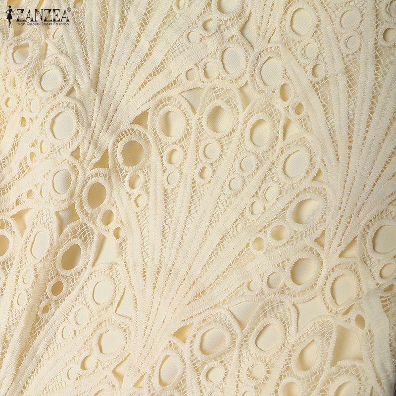 ZANZEA Women Casual V-Neck 3/4 Sleeve Patchwork Lace Dress