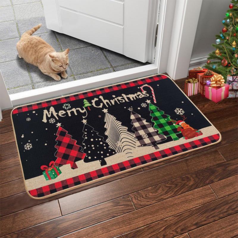 VIKAMA Winter Snowman Entry Doormat Plaid Scarf Snowflake Pattern Non Slip Mat For Porch Indoor Home Xmas Party Decoration