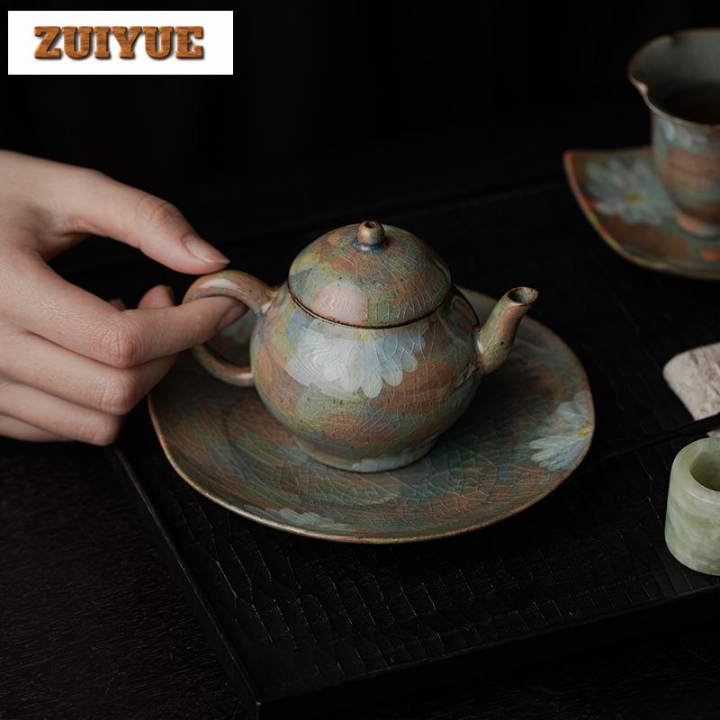 Cracked Glaze Hand-painted Persimmon Tea Pot Japanese Style Handmade Teapot Handmade Pot Tea Soaking Kettle Cafes Gifts 110ml