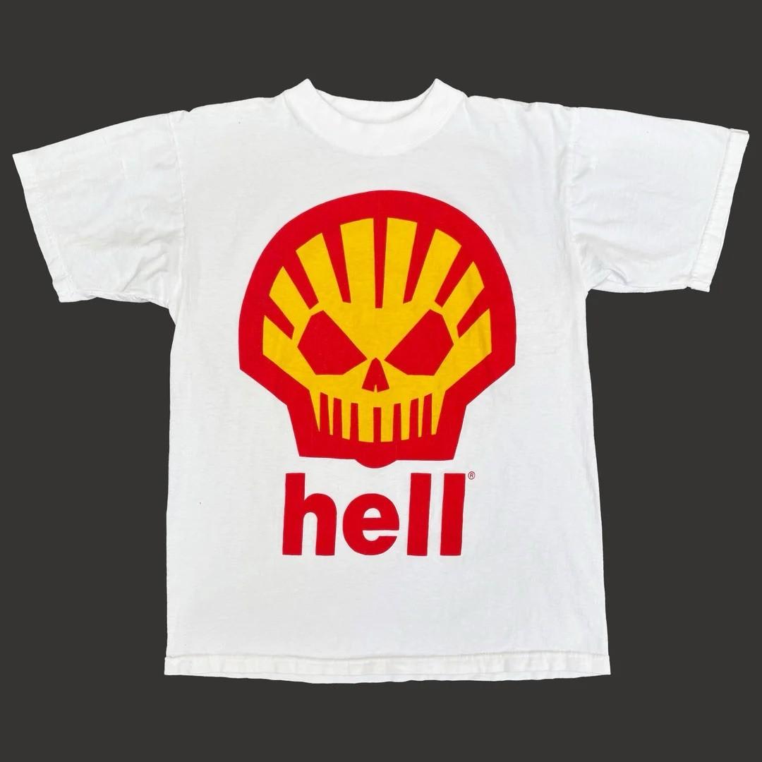 Hell 1990 90s Vintage Shell Logo Spoof Rare USA Gas Unisex T-Shirt L
