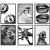 6 Pcs Trendy Leopard Canvas Wall Art Black White Fashion Cheetah Prints Posters Vintage Funky Cheers Lips Wall Decor Luxury Aesthetic Preppy