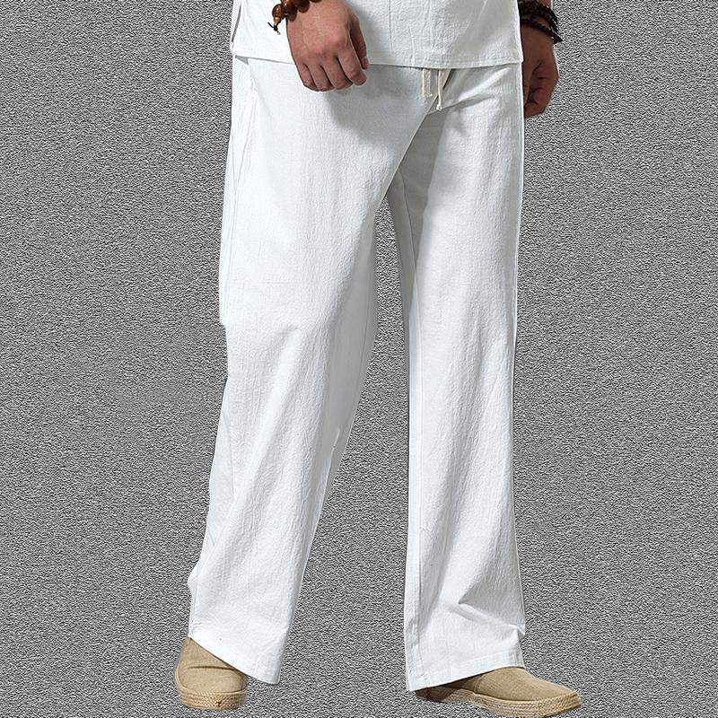 Heren lente en zomer licht ademend katoenen broek losse grote maat casual rechte broek