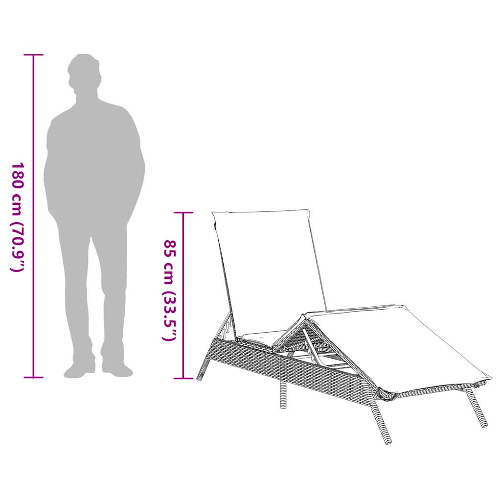 2 Piece Sun Lounger Set with Table Grey Poly Rattan