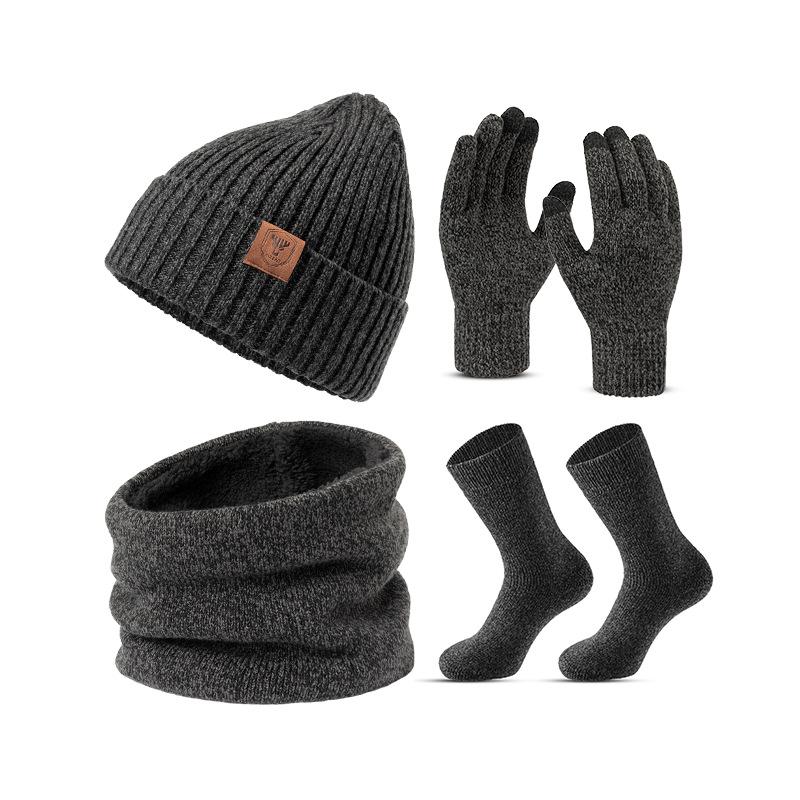 Winter Hat Scarf Gloves Socks Warm Four Piece Set Thickened Wool Socks Knitted Cold Proof Set