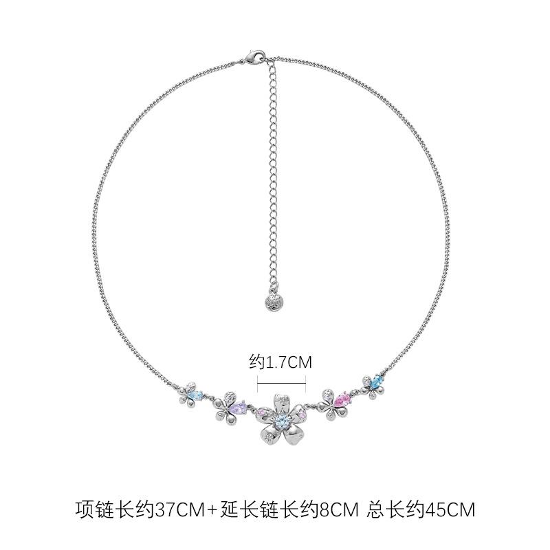 Color zirconium flower necklace metal texture cold wind Spice girl collarbone chain sweet cool versatile personality necklace